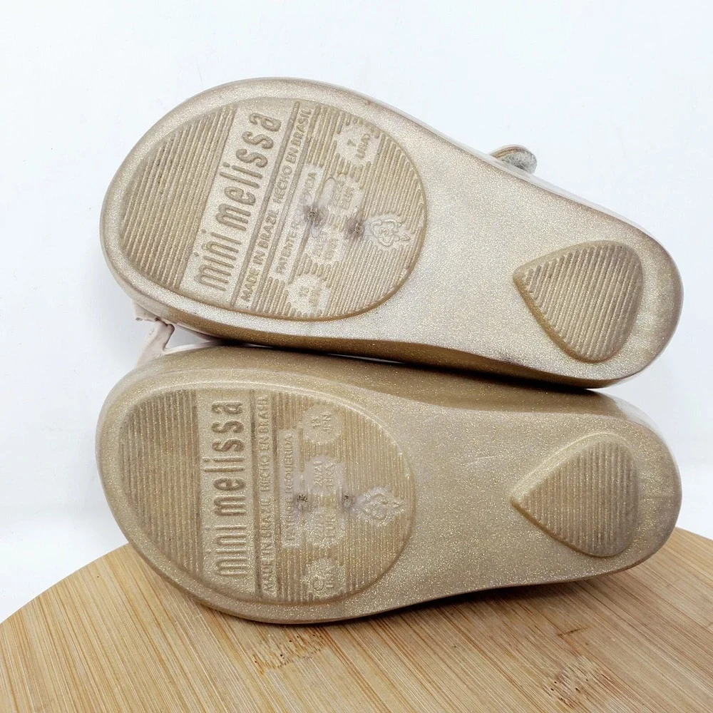 Mini Melissa Shoes Kids 7‎ Cat Gold Glitter Sparkle Kitty Mary Jane Ultragirl